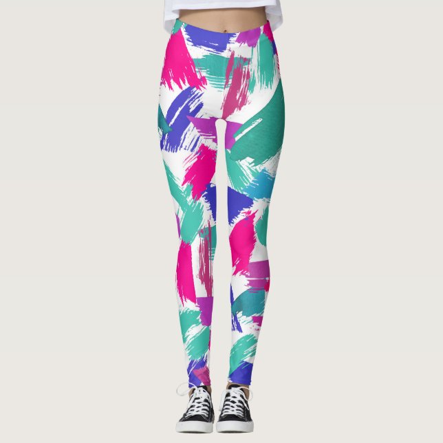 Künstlerische moderne rosa Aquamarine Lila Pinsels Leggings (Vorderseite)