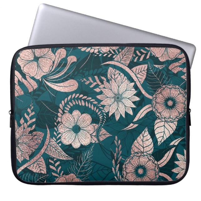Künstlerische moderne Rose Gold Smaragdgrüne Blume Laptopschutzhülle (Vorderseite)