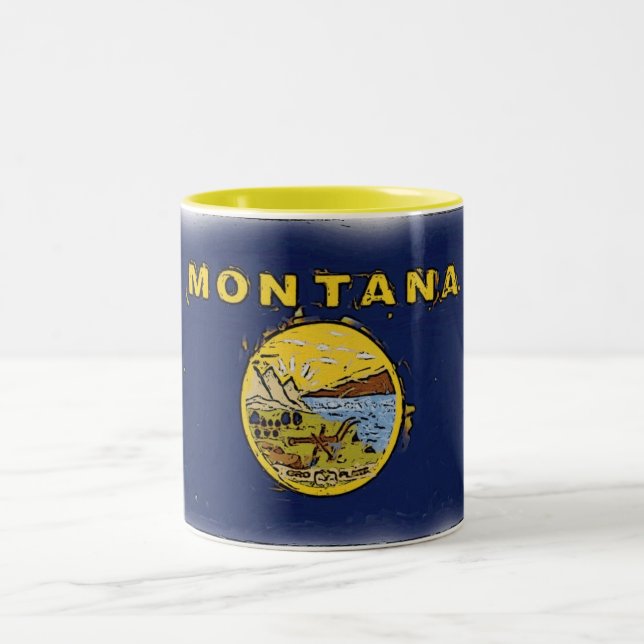 Künstlerische Montana-Staatsflagge Zweifarbige Tasse (Mittel)