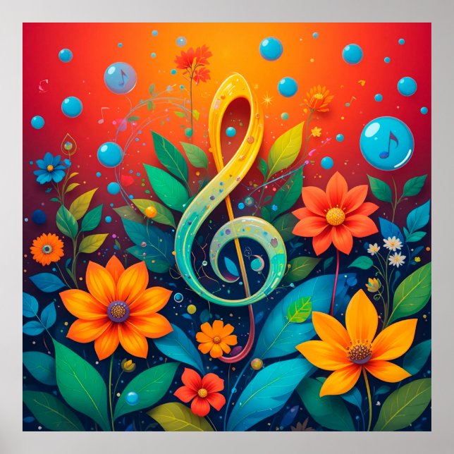 Künstlerische musikalische Note, umgeben von farbe Poster (Vorne)