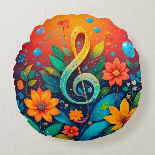 Künstlerische musikalische Note, umgeben von farbe Rundes Kissen (Vorderseite)