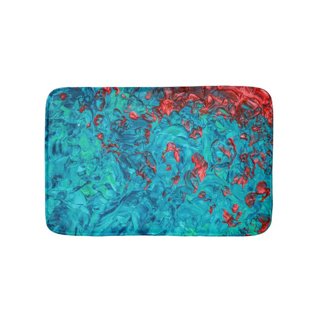 Künstlerische Neon Orange Aquamarine Acrylmalerei Badematte (Vorderseite)
