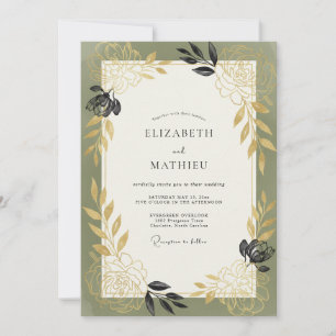 Künstlerische Oliven-Holzkohle-Blatt-Hochzeit Einladung