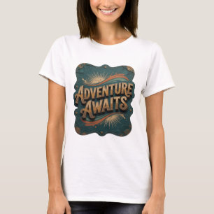Künstlerische Orange ABENTEUER WARTET 3D-Textkunst T-Shirt