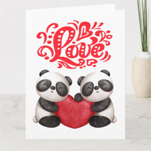 künstlerische Pandas Liebe Herzdesign Karte