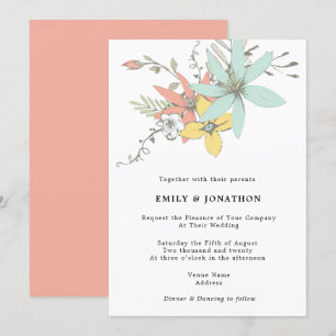 Künstlerische Pastel Floral Blätter Aquamarin Kora Einladung