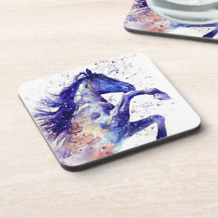 Künstlerische Pferdeaquarell-Spritzmalerei Blau Getränkeuntersetzer