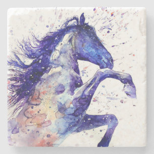 Künstlerische Pferdeaquarell-Spritzmalerei Blau Steinuntersetzer