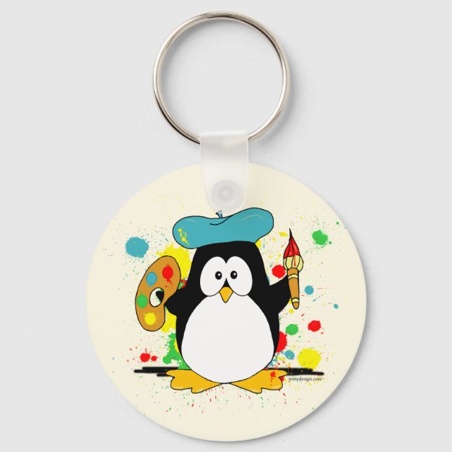 Künstlerische Pinguin Painter Schlüsselanhänger (Vorderseite)