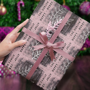 Künstlerische Pink-Weisse-Zweig-Familien-Weihnacht Geschenkpapier