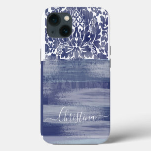 Künstlerische Pinselstriche aus Damaske, blau und  Case-Mate iPhone Hülle
