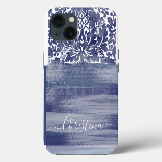 Künstlerische Pinselstriche aus Damaske, blau und  Case-Mate iPhone Hülle (Rückseite)