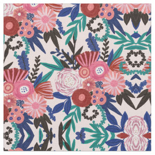 Künstlerische rosa blaue Acrylfarben Blume Blätter Stoff