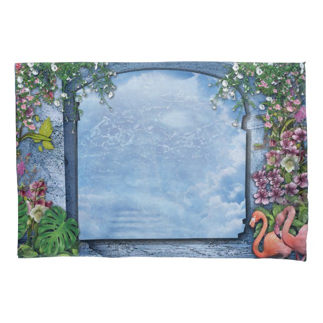 Künstlerische, rosa Blume auf blauem Holzstoff-Tex Kissenbezug (Vorderseite)