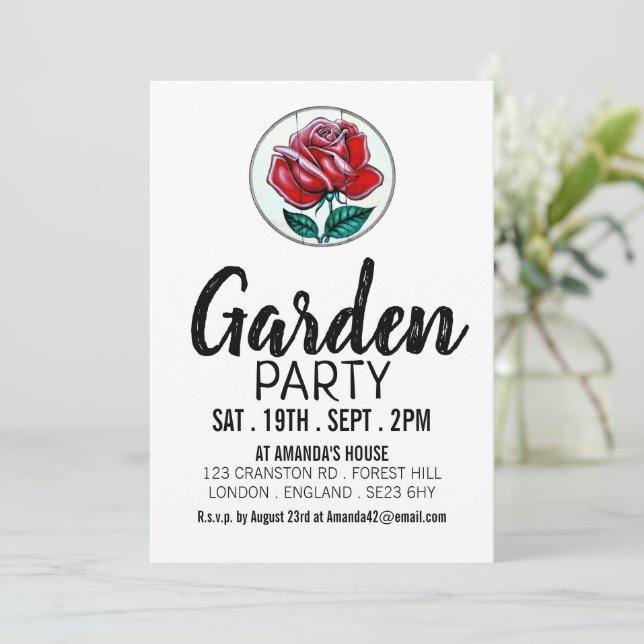 Künstlerische Rose, Party Garten Einladung (Stehend Vorderseite)
