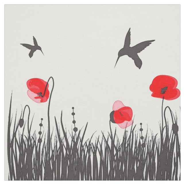 Künstlerische rote Mohnblumen und Kolibris Stoff (Muster)