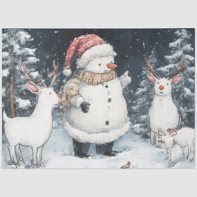 Künstlerische Schneemannsforst Illustration Weihna Seidenpapier (Vorderseite)