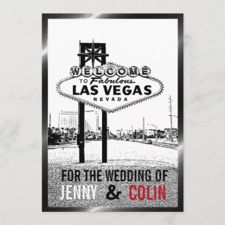 Künstlerische Schwarz-weiße Red Las Vegas Hochzeit Einladung