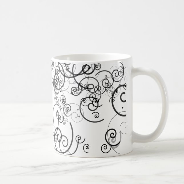 Künstlerische Schwarzweiss-Wirbels-Gekritzel Kaffeetasse (Rechts)