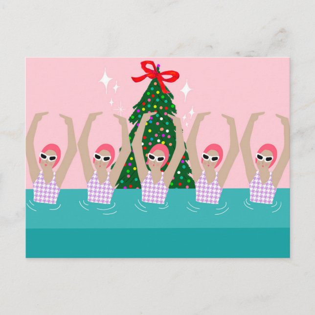 Künstlerische Schwimmer Illustration Weihnachtsfei Postkarte (Vorderseite)