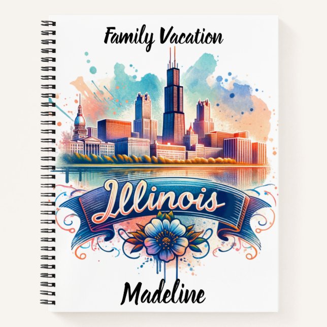 Künstlerische Sicht auf die Skyline von Illinois Notizbuch (Vorderseite)