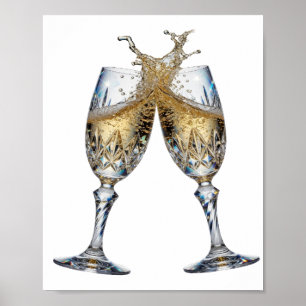 Künstlerische Silber CHAMPAGNER GLÄSER 3D Text Kun Poster