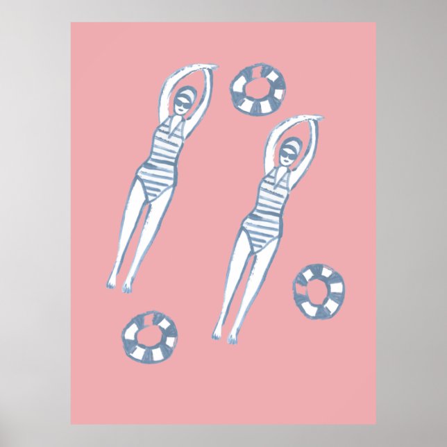Künstlerische Snychro Schwimmer Blaue Illustration Poster (Vorne)