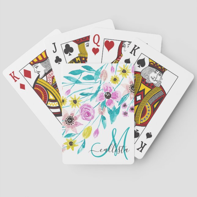 Künstlerische Sommer-Blume Blätter Aquarellfarben- Spielkarten (Rückseite)