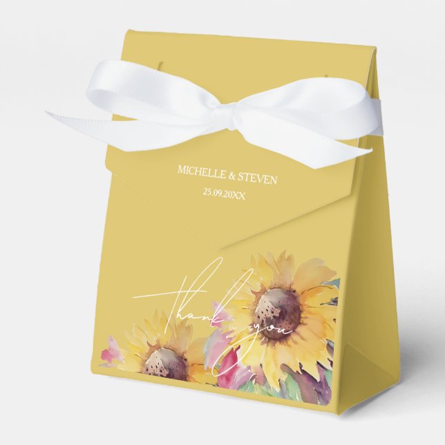 Künstlerische Sonnenblume Romantische Kalligrafie Geschenkschachtel (Vorderseite)