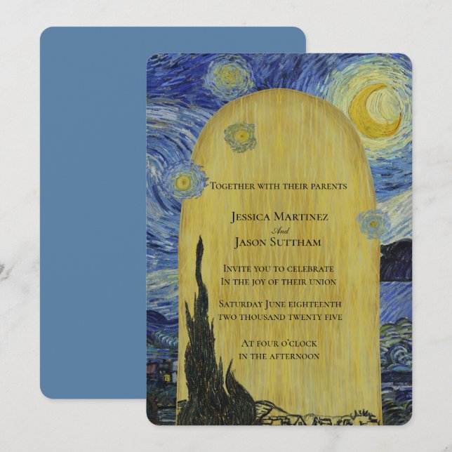Künstlerische Starry Night Wedding Einladung (Vorne/Hinten)