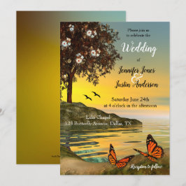 Künstlerische Sunset Lake Butterfly Hochzeit Einla Einladung