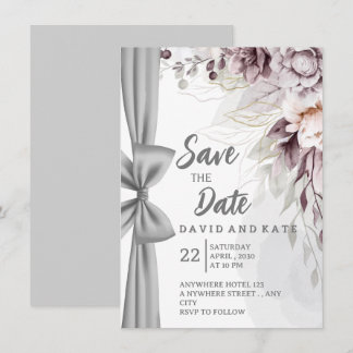 Künstlerische Vorhang- & Blumen-Save-the-Date-Kart