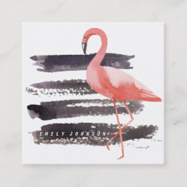 Künstlerische Watercolor-Rosa-Flamingo-Bürste Quadratische Visitenkarte