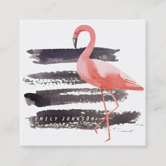 Künstlerische Watercolor-Rosa-Flamingo-Bürste Quadratische Visitenkarte (Vorderseite)