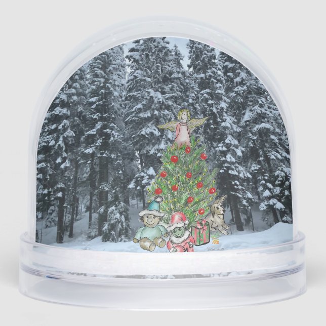Künstlerische Weihnachtsbaumszene Schneekugel (Vorderseite)