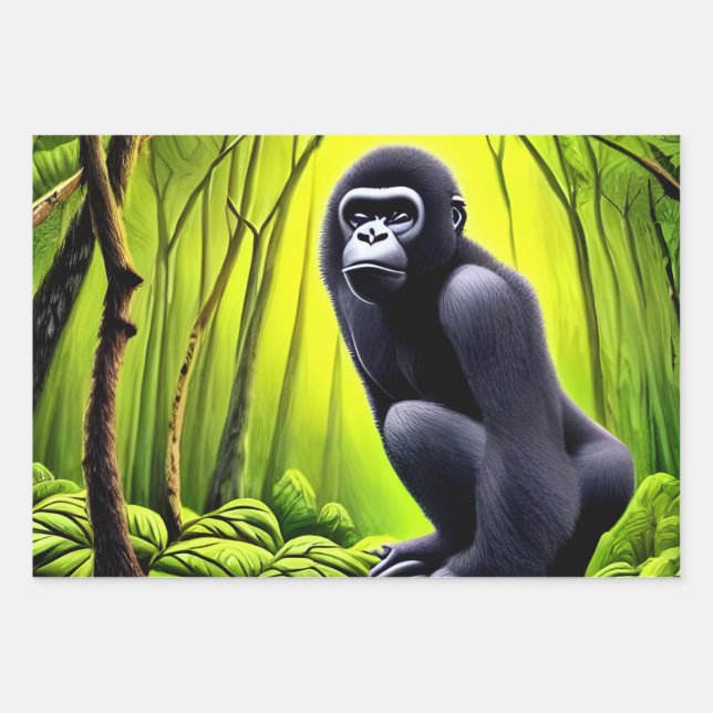 Künstlerischer Abstrakter Jungle Gorilla Geschenkpapier Set (Vorderseite)