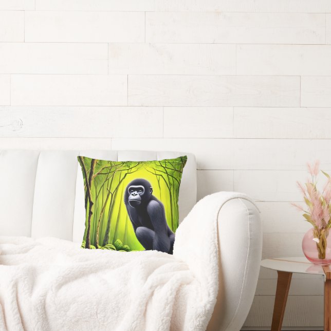 Künstlerischer Abstrakter Jungle Gorilla Kissen (Liege)