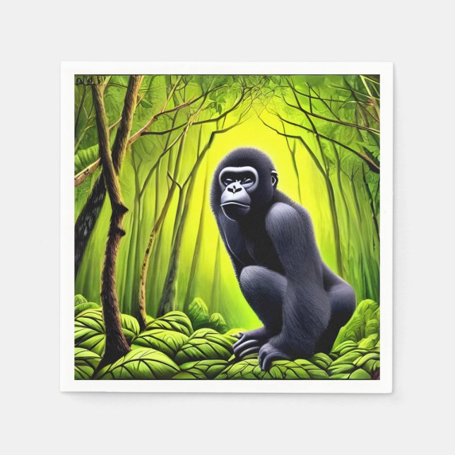 Künstlerischer Abstrakter Jungle Gorilla Serviette (Vorderseite)