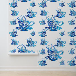 Künstlerischer Blue Coffee Cup mit wirbelnden Must Tapete