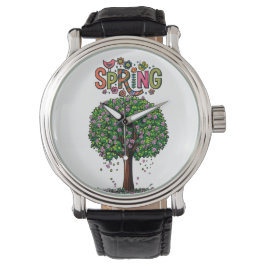 Künstlerischer Frühlingsblütenbaum Grafik Armbanduhr