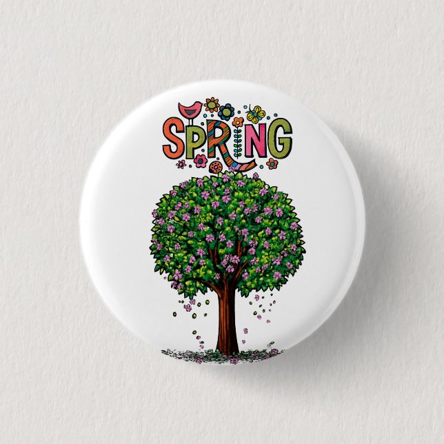 Künstlerischer Frühlingsblütenbaum Grafik  Button (Vorderseite)