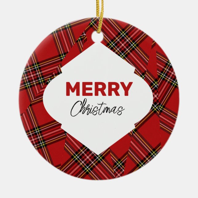 Künstlerischer Glitzer Frohe Weihnachten Rot Karie Keramik Ornament (Vorne)