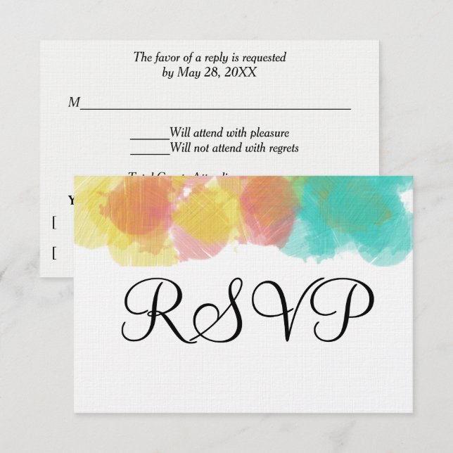 Künstlerischer Gouache Pink Yellow Blue UAWG RSVP Karte (Vorne/Hinten)