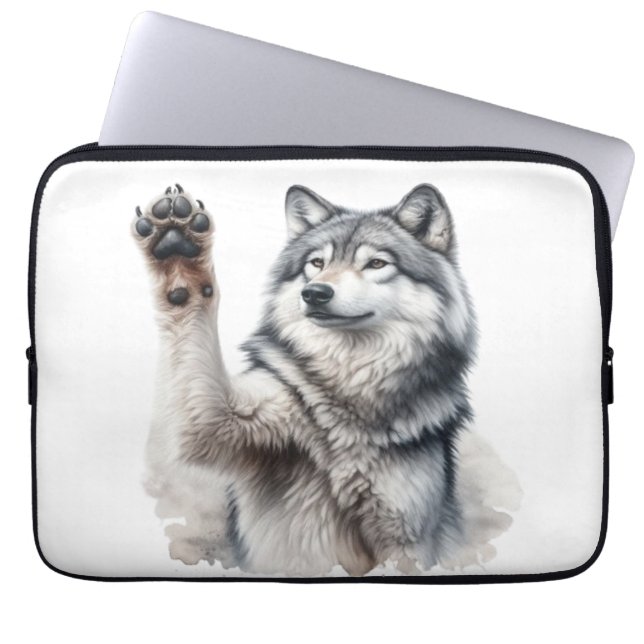 Künstlerischer Grauer Wolf in Wasserfarbe Laptopschutzhülle (Vorderseite)