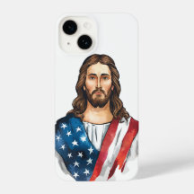 Künstlerischer Jesus mit amerikanischer Flagge