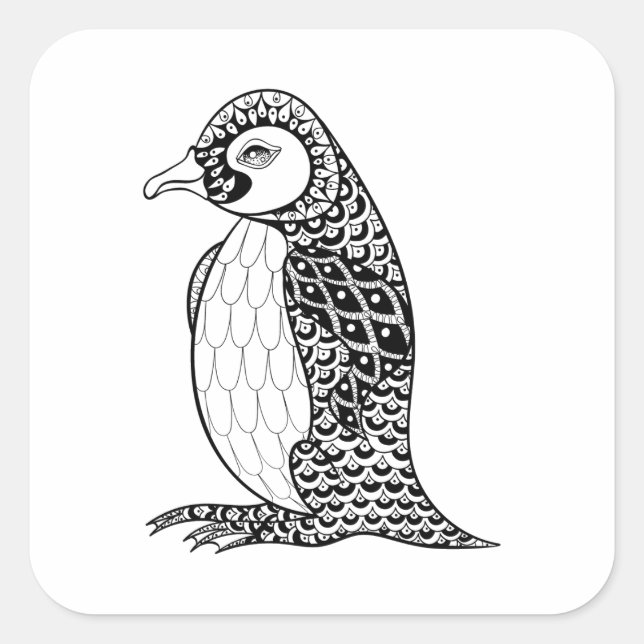 Künstlerischer König Penguin Zendoodle Quadratischer Aufkleber (Vorderseite)