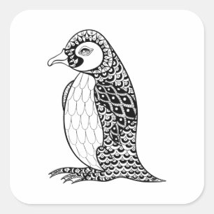 Künstlerischer König Pinguin Zendoodle Quadratischer Aufkleber