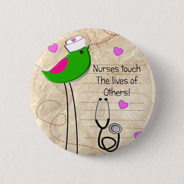 Künstlerischer Krankenschwester-Vogel Button (Vorderseite)