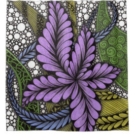 Künstlerischer lila Blumen-Zen-Doodle-Duschvorhang Duschvorhang