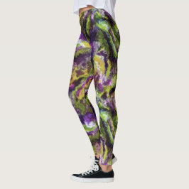 Künstlerischer Lila Rosa-Limettengrün-Schwarzer Fa Leggings